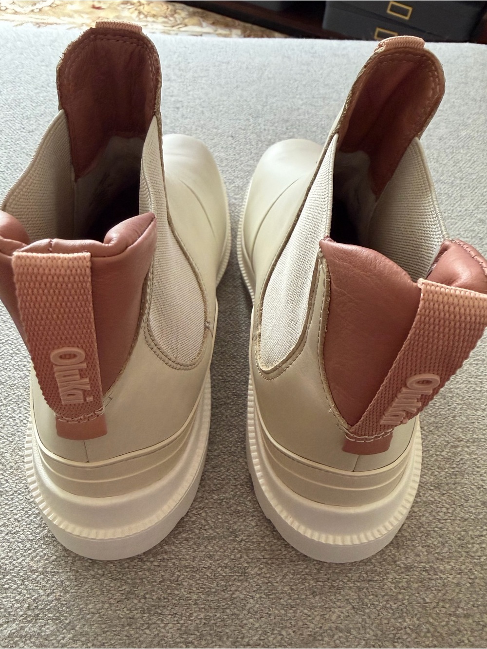 OluKai Hehi Chelsea Booties in Cream with Pink Pull Tabs - Picture 4 of 9